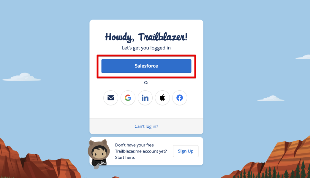 Salesforce Trailblazer log in button